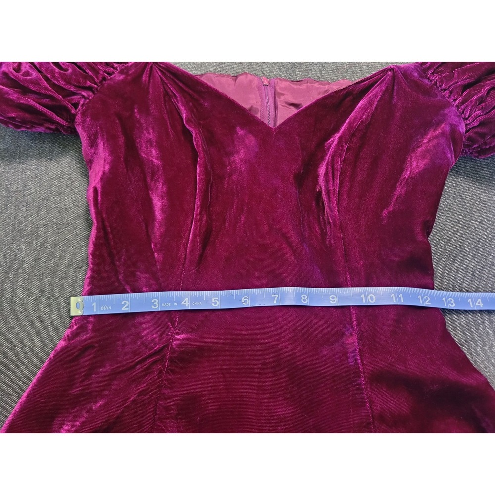 Vintage 80s Off The Shoulder Fit Flare Mini Dress Magenta Size XS Poofy Party - Picture 11 of 15